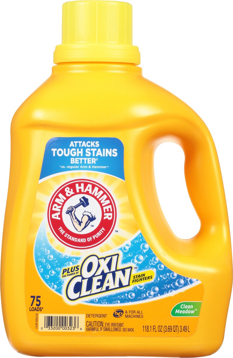 slide 4 of 7, ARM & HAMMER Plus OxiClean Stain Fighters Clean Meadow Detergent 118.1 fl oz, 118.1 fl oz