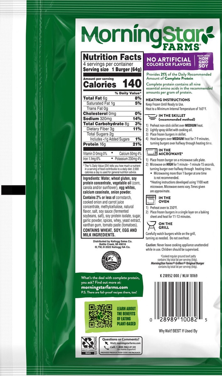 slide 13 of 13, MorningStar Farms Grillers Original Veggie Burgers, 9 oz