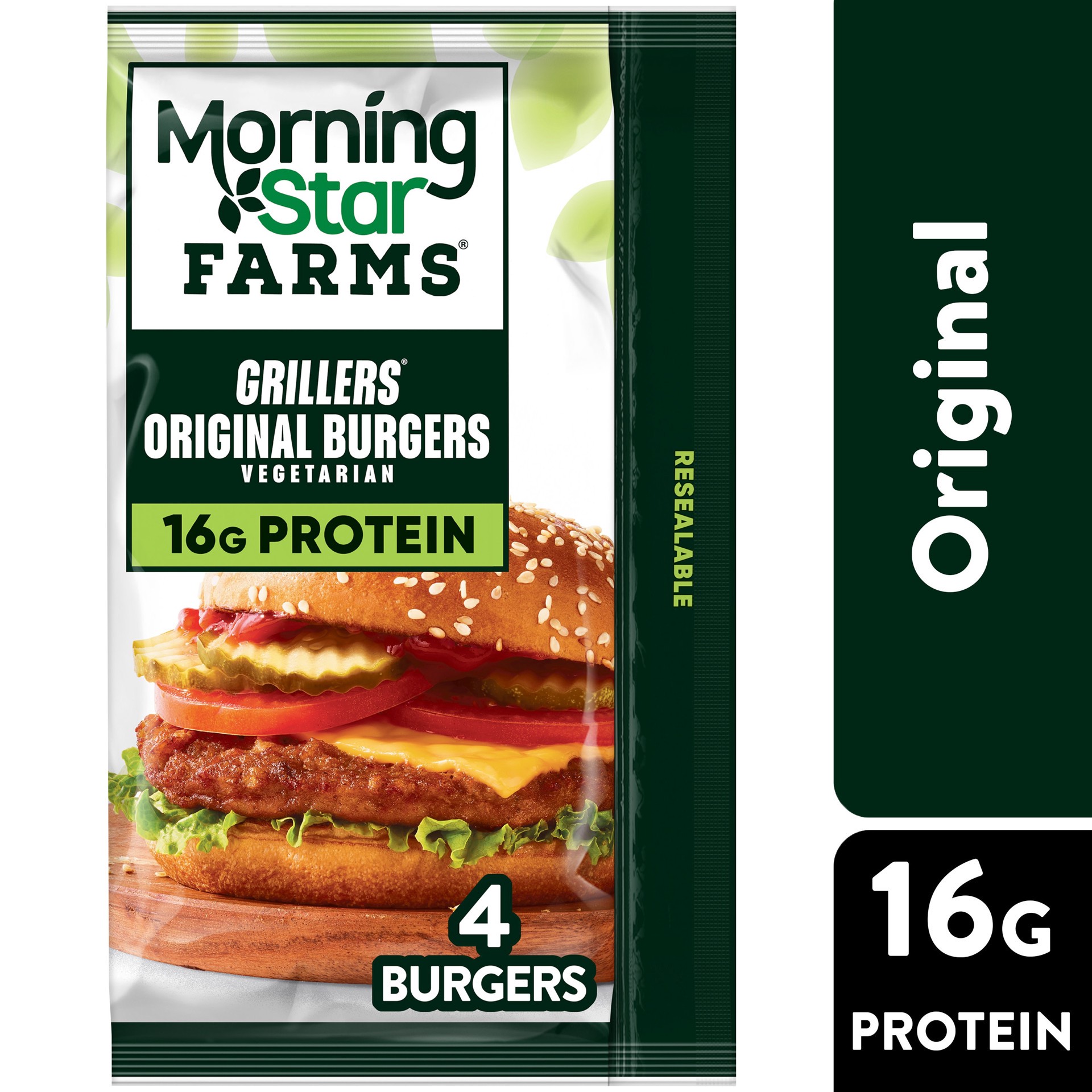 slide 1 of 13, MorningStar Farms Veggie Burgers, Vegetarian Meat, Grillers Original, 4 Count, 9 oz