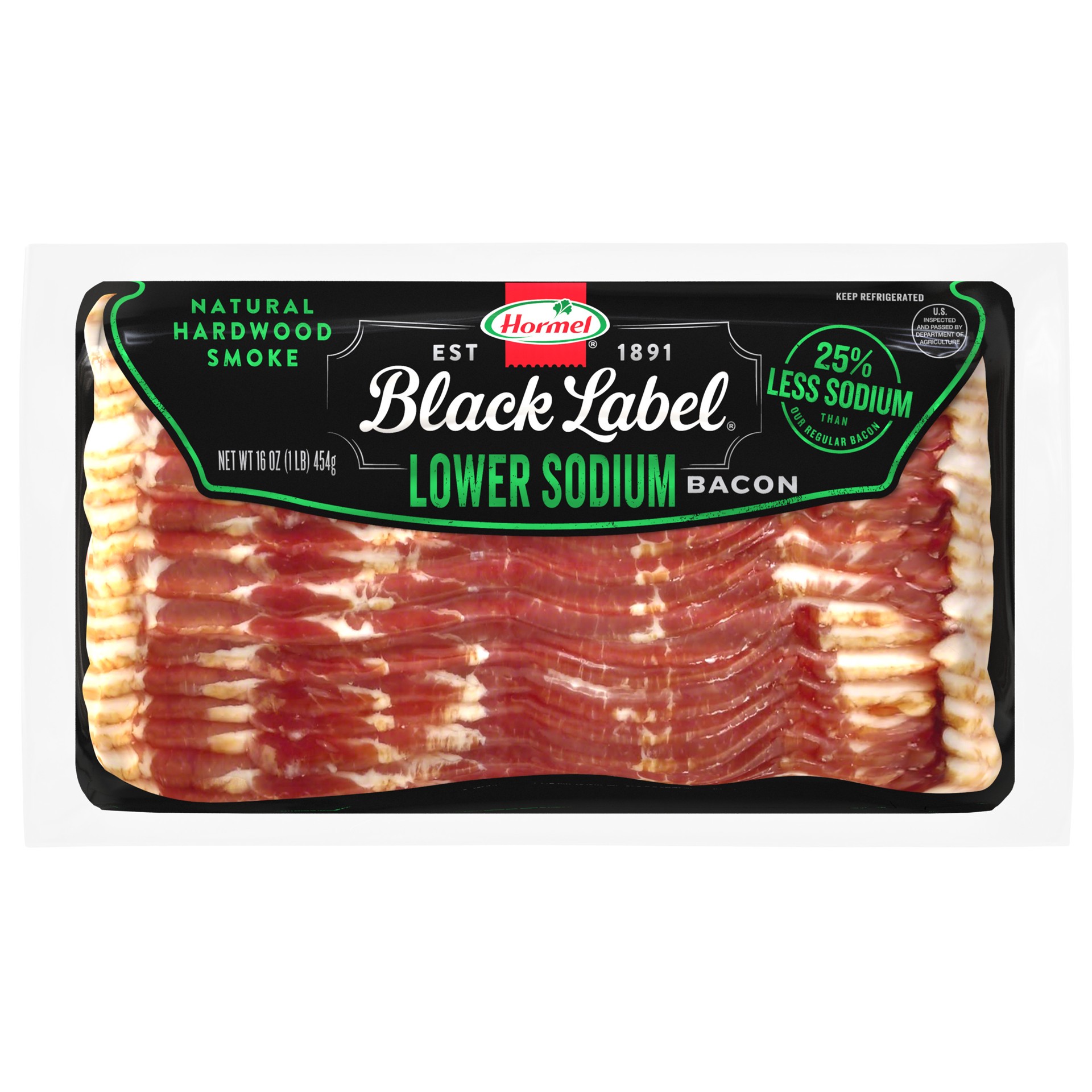 slide 1 of 1, Hormel Black Label Lower Sodium Bacon - 16oz, 16 oz