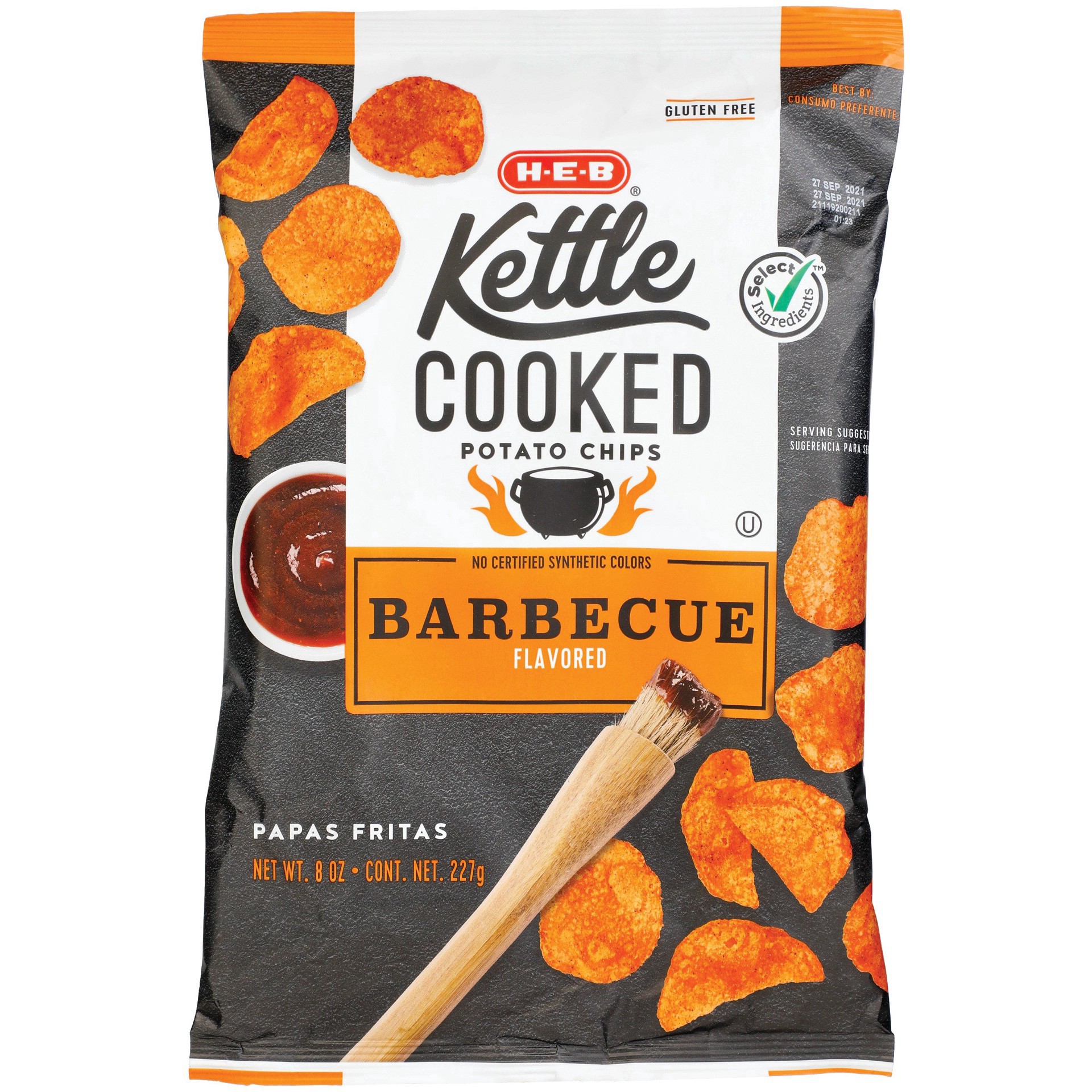 slide 1 of 1, H-E-B Kettle Cooked Mesquite Barbeque Potato Chips, 8.5 oz