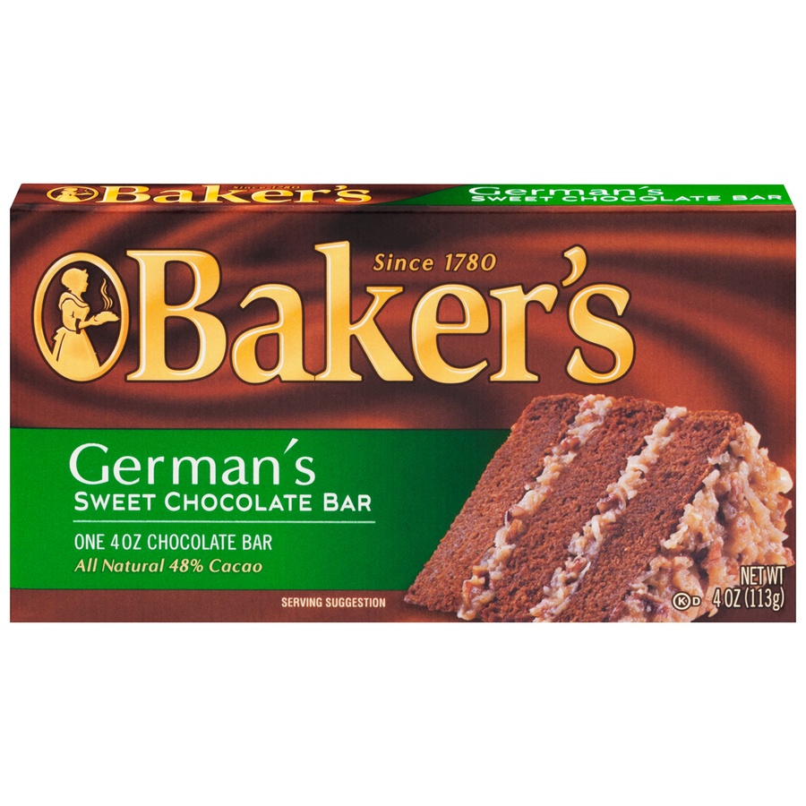 slide 1 of 1, Baker's Bakers Chocolate Baking Bar Sweet Germans 48% Cacao - 4 Oz, 4 oz