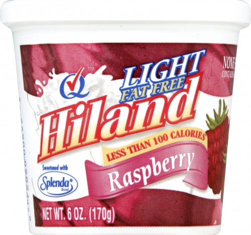 slide 1 of 1, Hiland Dairy Fat Free No Sugar Added Raspberry Yogurt, 6 oz