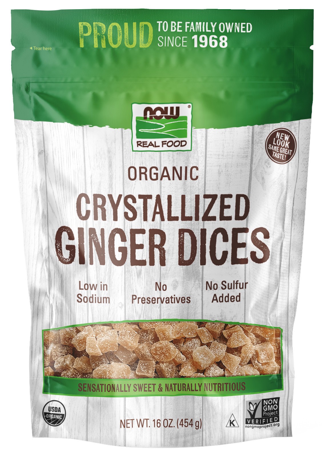 slide 1 of 3, NOW Natural Foods Ginger Dices, Crystallized & Organic - 16 oz., 16 oz