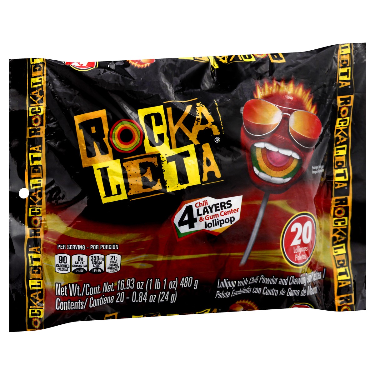 slide 2 of 9, Rocka Leta 4 Layer Chili & Gum Center Lollipop 20 ea, 16.9 oz