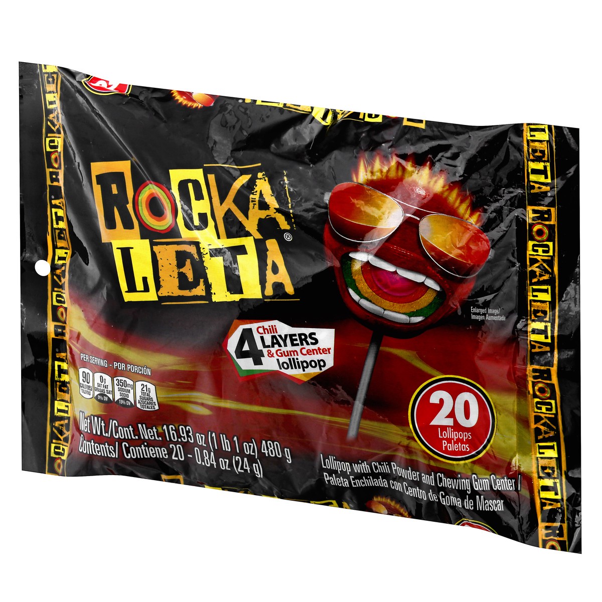 slide 7 of 9, Rocka Leta 4 Layer Chili & Gum Center Lollipop 20 ea, 16.9 oz