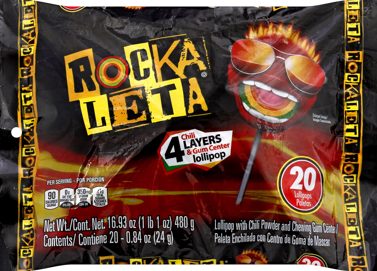 slide 4 of 9, Rocka Leta 4 Layer Chili & Gum Center Lollipop 20 ea, 16.9 oz