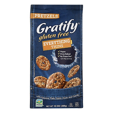 slide 1 of 1, Gratify Pretzels Gluten Free Thins Everything, 10.5 oz