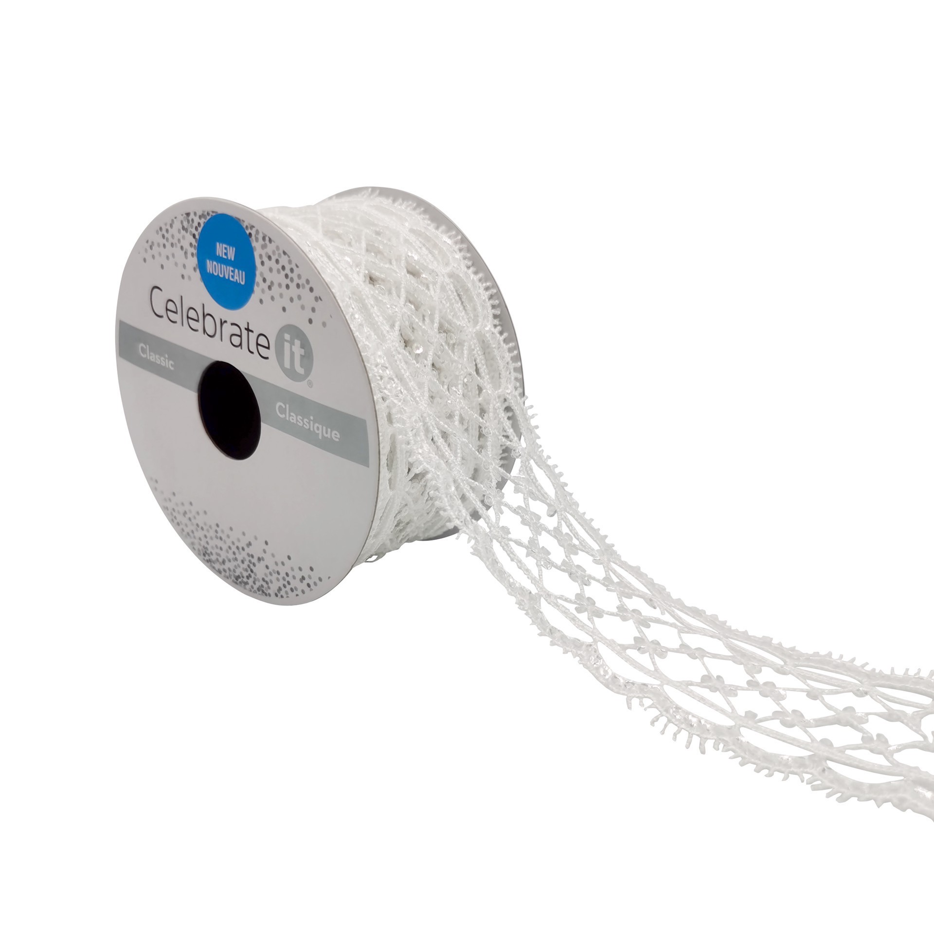 slide 2 of 4, 1.75'' X 2yd. Lace Sequined Ribbon By Celebrate It, 1.75 in x 2 yd