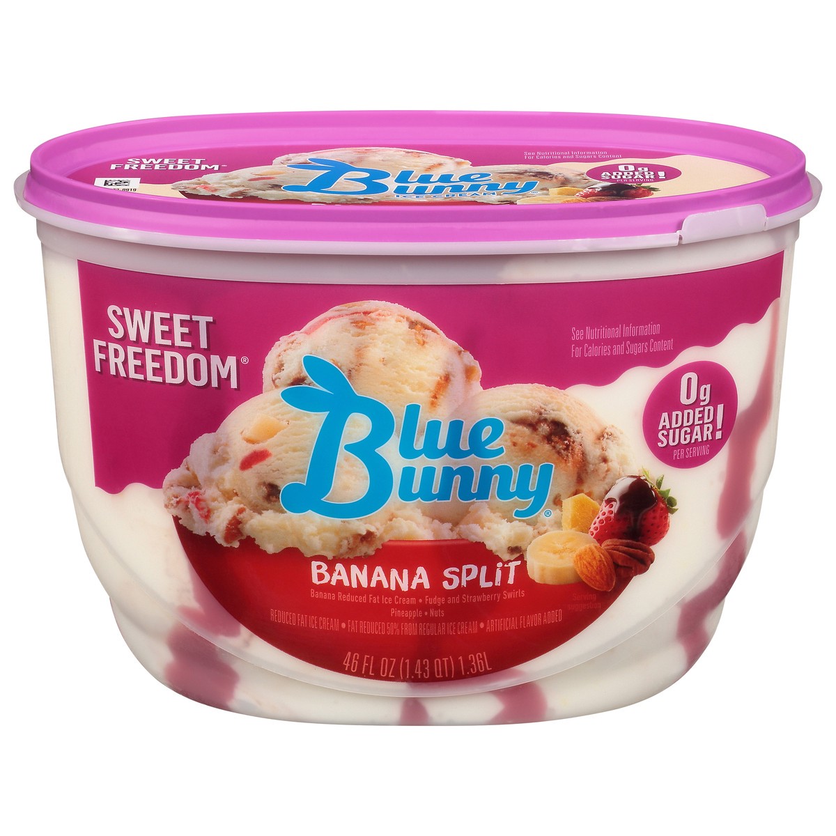 slide 1 of 6, Blue Bunny Sweet Freedom Reduced Fat Banana Split Ice Cream 46 fl oz, 46 fl oz