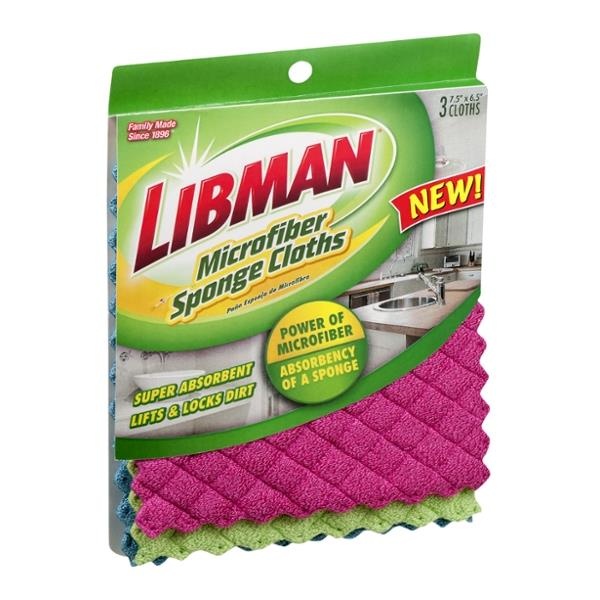 slide 1 of 1, Libman Microfiber Sponge Cloths - 3 Ct, 3 ct