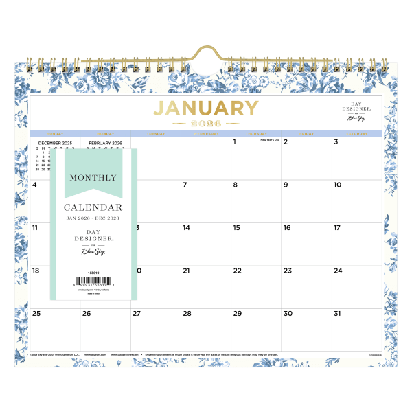 slide 2 of 2, Blue Sky 2026 Blue Sky Day Designer Monthly Wall Calendar, 11"" x 8-3/4"", Belinda, January To December, 155619, 1 ct