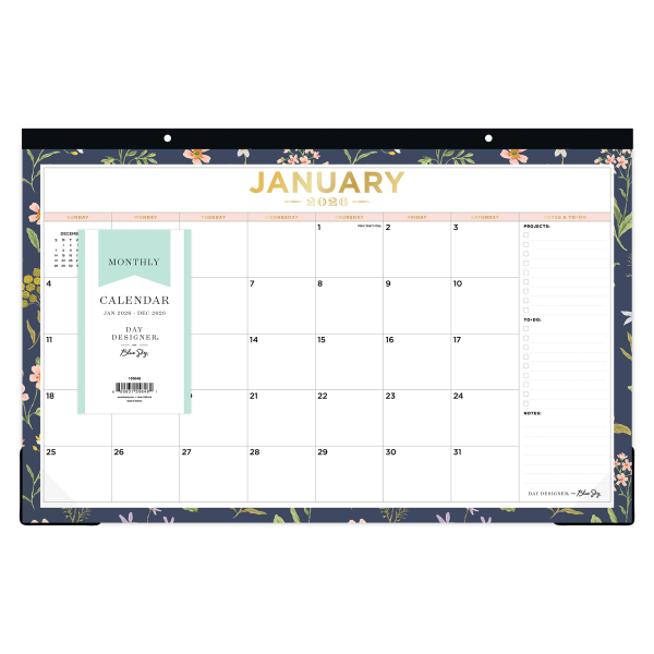 slide 2 of 2, Blue Sky 2026 Blue Sky Day Designer Monthly Desk Pad Planning Calendar, 17"" x 11"", Fresh Sprigs, January To December, 155648, 1 ct