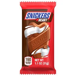 SNICKERS Milk Chocolate Hearts Valentines Day Candy, 1.10 Oz Chocolate Heart Bar