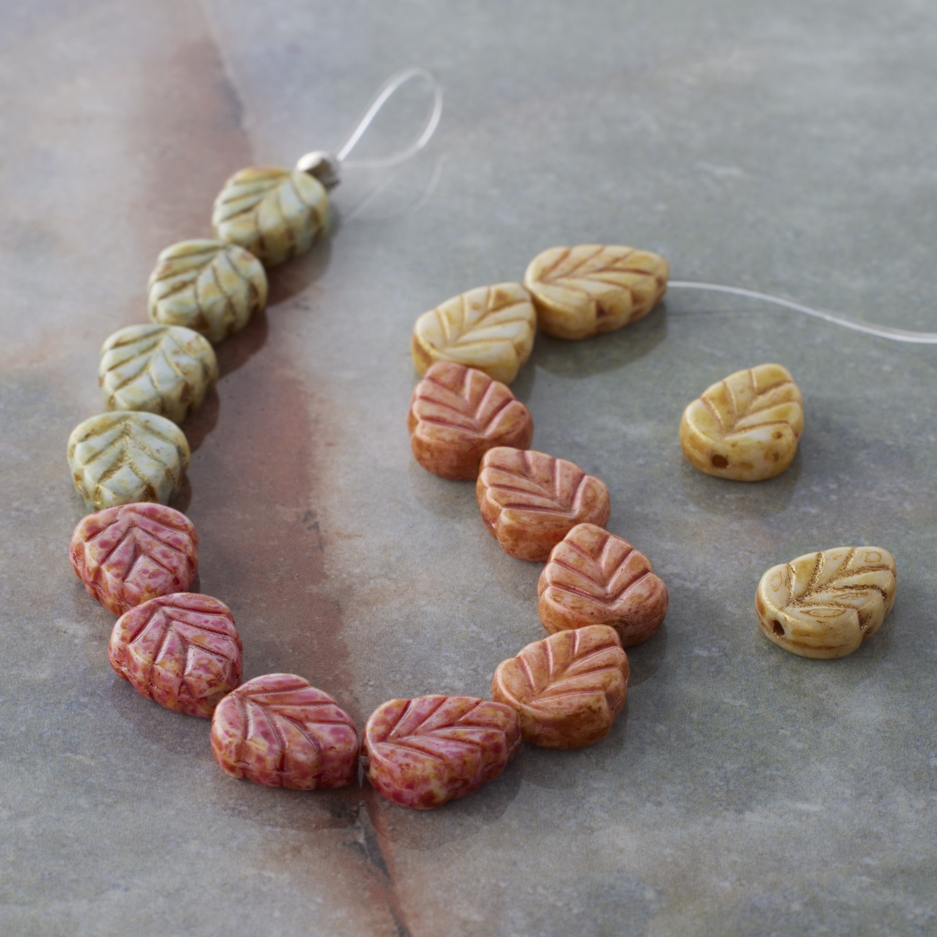 slide 5 of 5, 10mm Mixed Czech Glass Leaf Beads By Bead Landing, 10mm