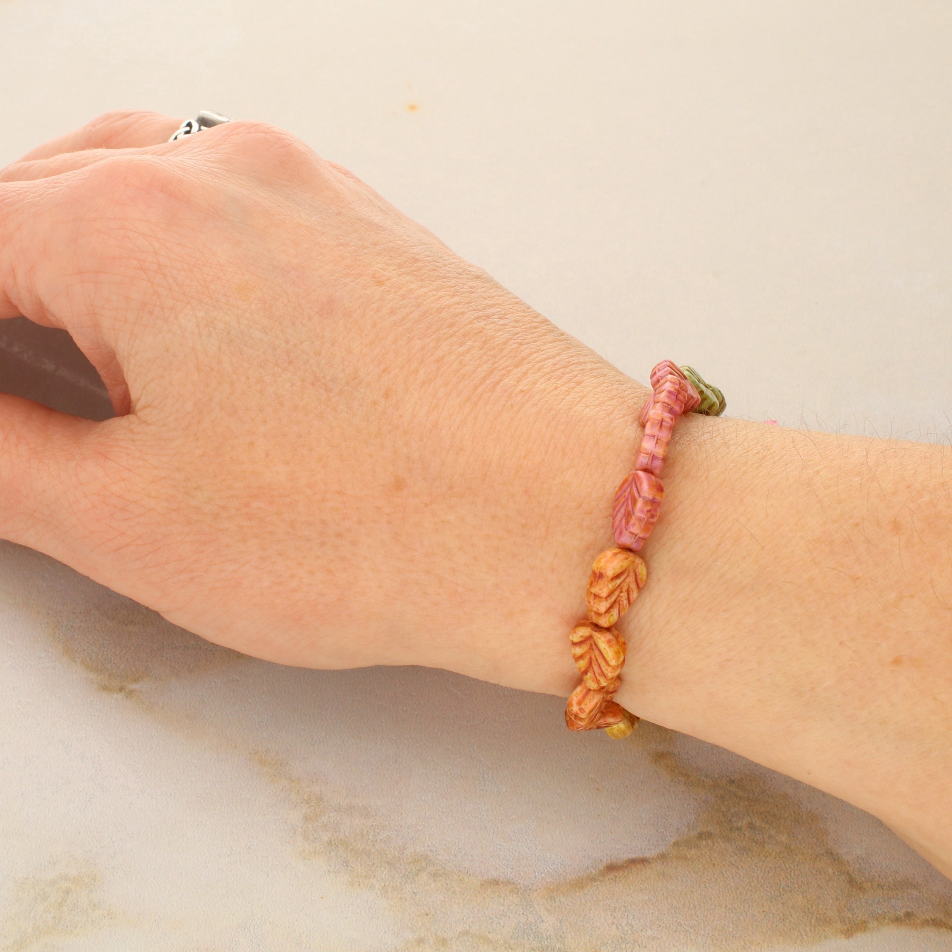 slide 3 of 5, 10mm Mixed Czech Glass Leaf Beads By Bead Landing, 10mm