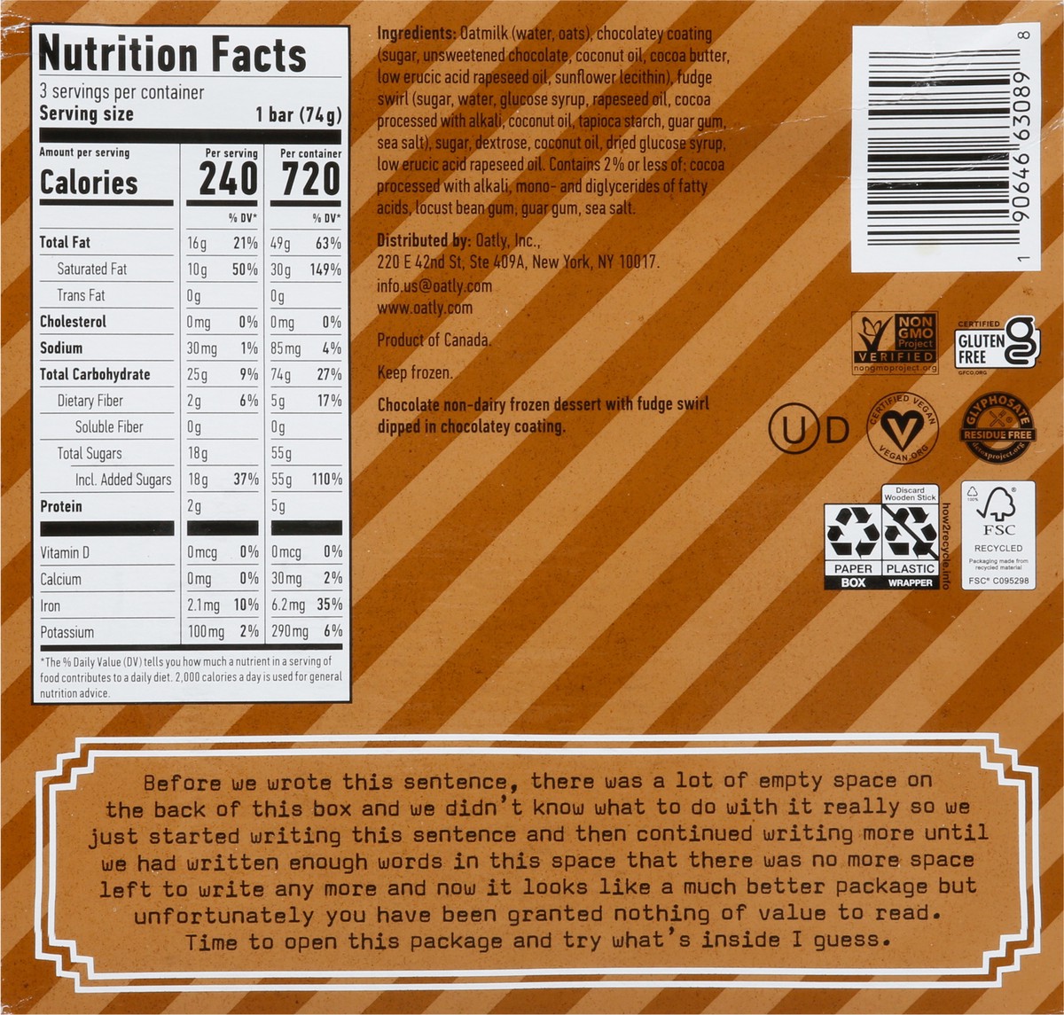 slide 5 of 13, Oatly Non-Dairy Chocolate Fudge Frozen Dessert Bars 3 - 3 fl oz Bars,