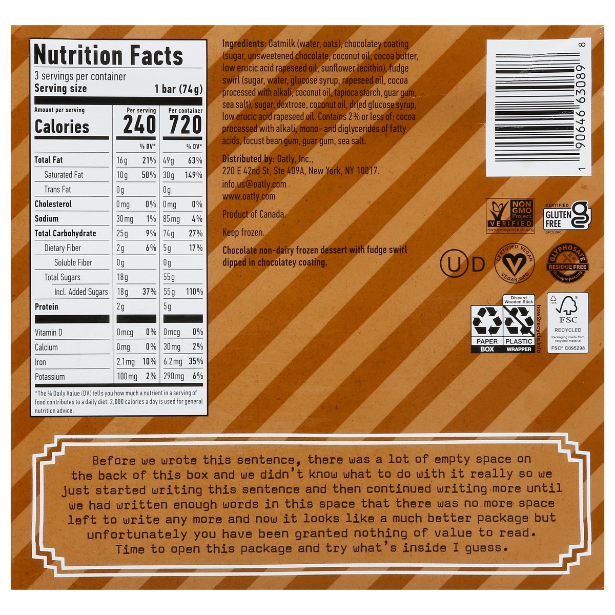 slide 3 of 13, Oatly Non-Dairy Chocolate Fudge Frozen Dessert Bars 3 - 3 fl oz Bars,