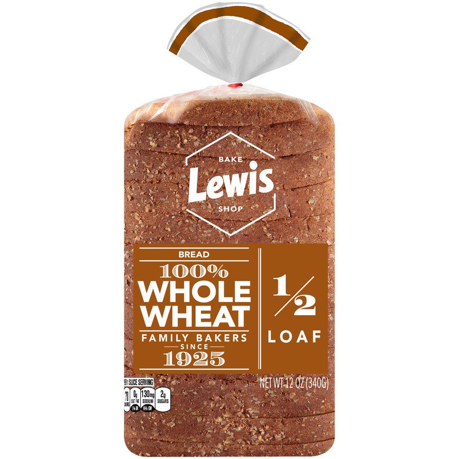 slide 1 of 9, Lewis 1/2 Loaf 100% Whole Wheat Bread 12 oz, 12 oz