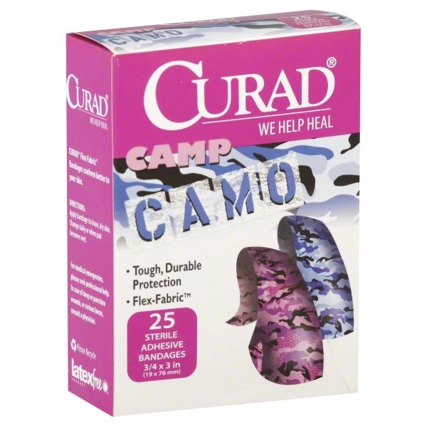 slide 1 of 1, Curad Bandges-camo Pink-blue, 25 ct