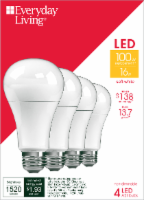 slide 1 of 1, Everyday Living LED 16-Watt (100-Watt) Soft White A21 Light Bulb, 4 ct