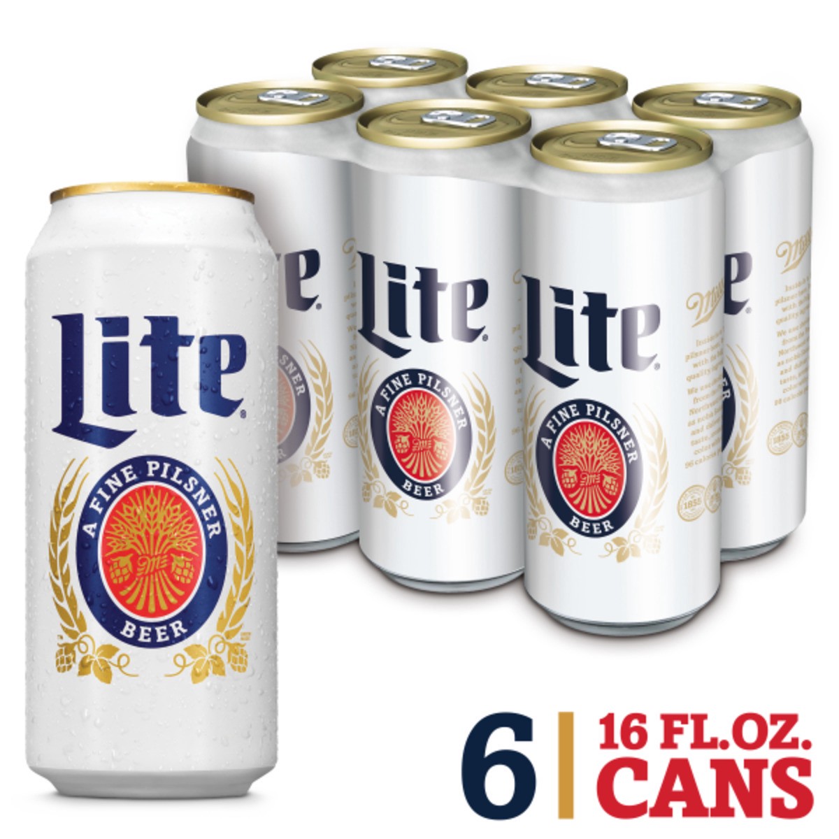 slide 1 of 5, Miller Lite American Light Lager Beer, 4.2% ABV, 6-pack, 16-oz beer cans, 6 ct; 16 oz
