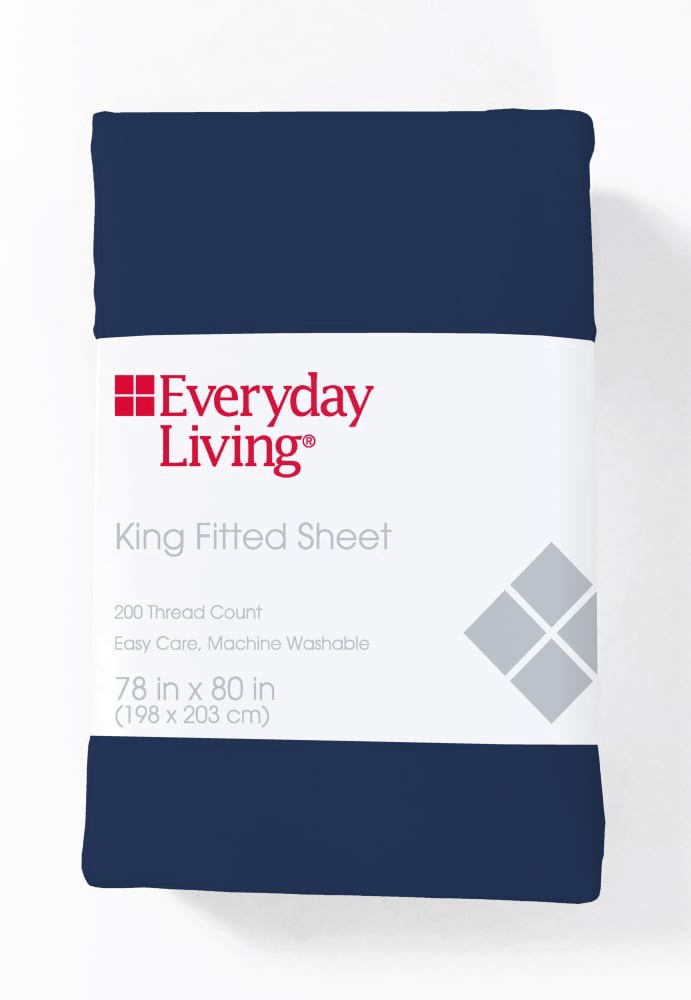 slide 2 of 2, Everyday Living 200 Thread Count Cotton/Polyester Fitted Sheet - Estate Blue, King Size
