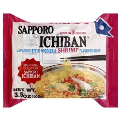 Sapporo Ichiban Shrimp Flavored-Soup Japanese Style Noodles & Shrimp Flavored-Soup 3.5 oz Bag
