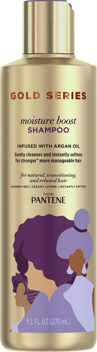 slide 3 of 3, Pantene Gold Series from Pantene Moisture Boost Shampoo with Argan Oil for Curly, Coily Hair - 9.1 fl oz, 9.1 fl oz