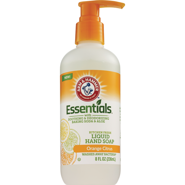 slide 1 of 1, ARM & HAMMER Essentials Liquid Hand Soap, Orange Citrus, 8 oz