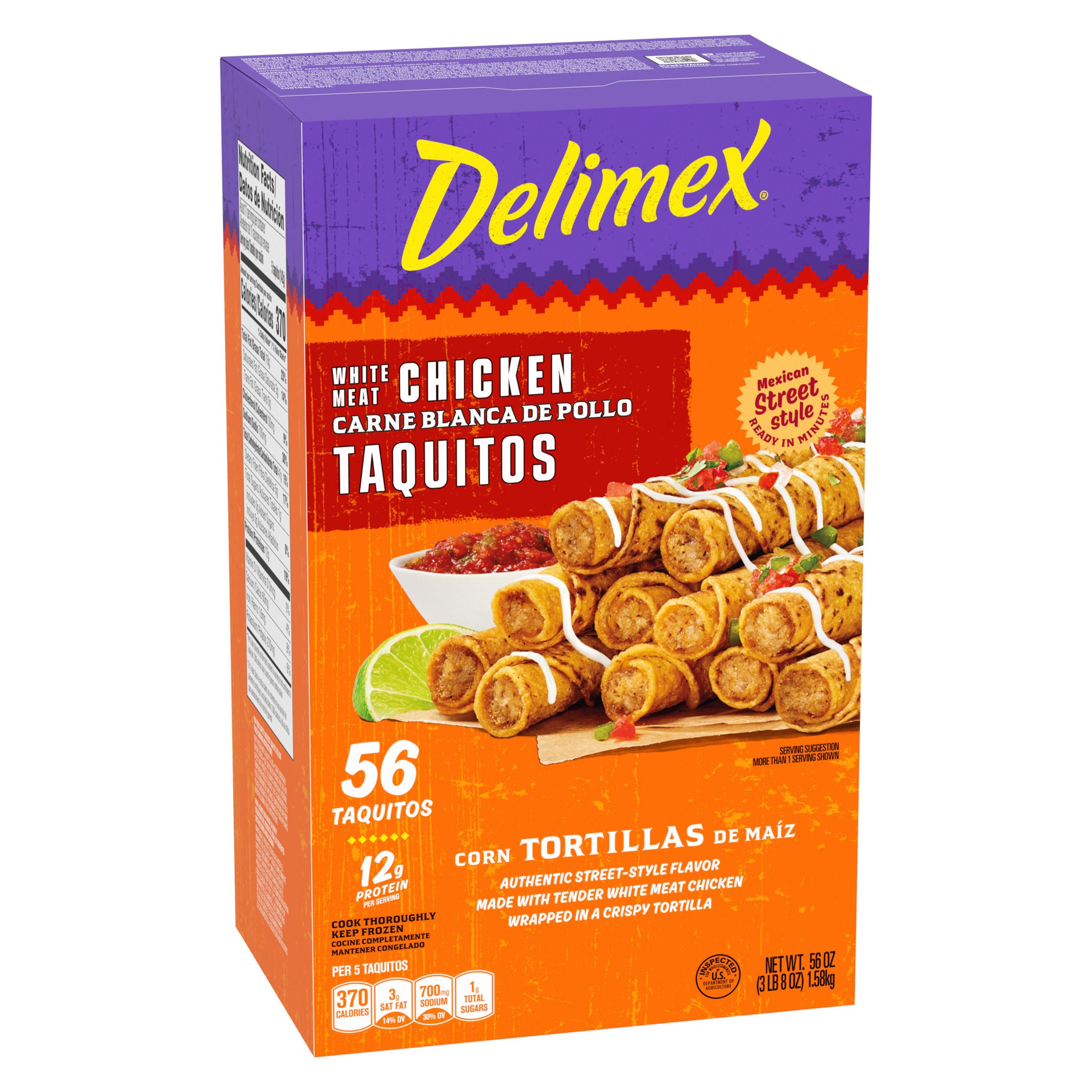 slide 4 of 5, Delimex White Meat Chicken Corn Taquitos Frozen Snacks, 56 ct