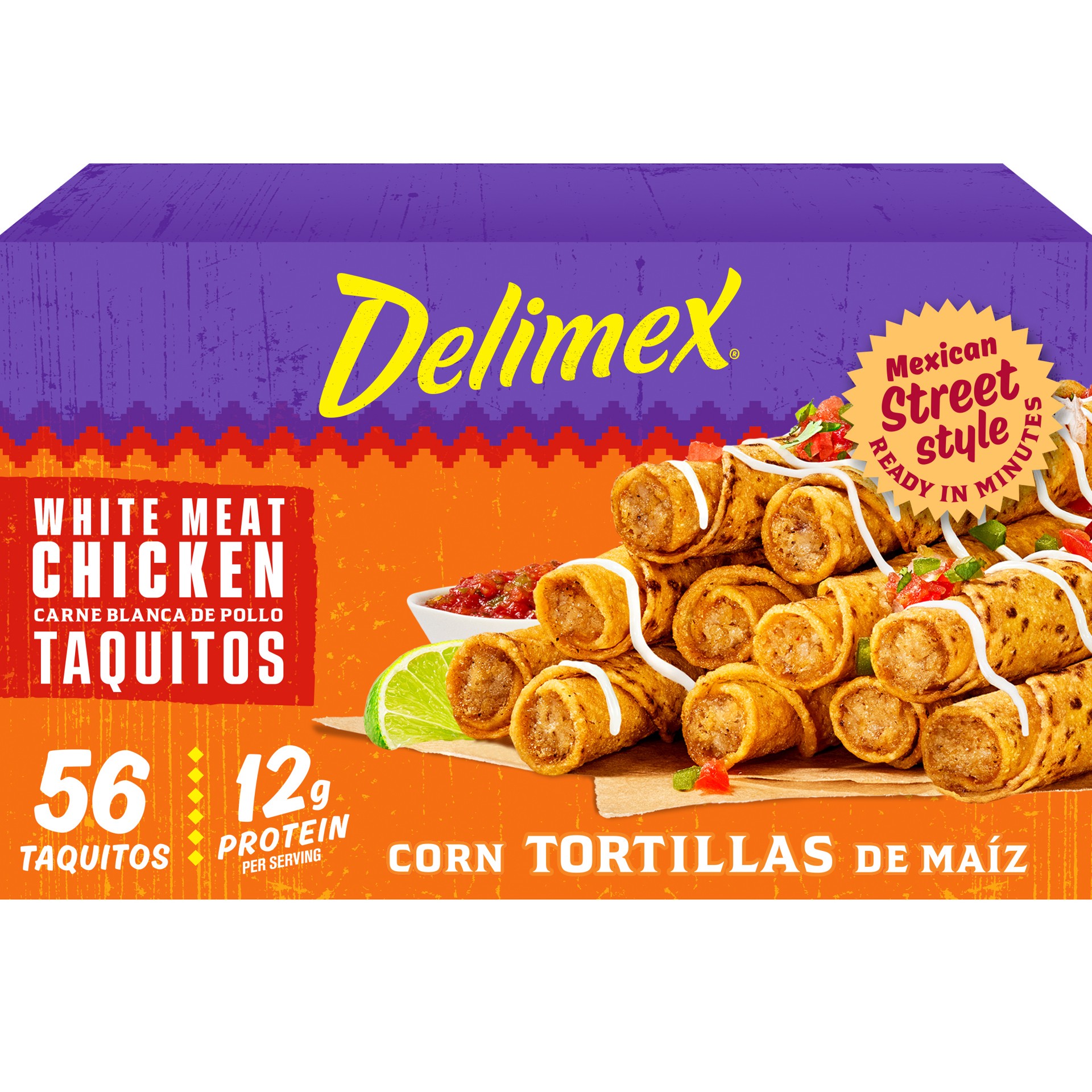 slide 1 of 5, Delimex White Meat Chicken Taquitos Frozen Snacks, 56 ct Box, 56 ct