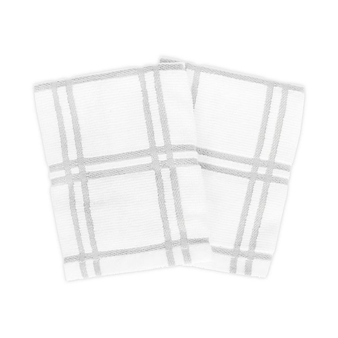 slide 1 of 3, KitchenSmart Colors Plaid Dish Cloths - Silver, 2 ct