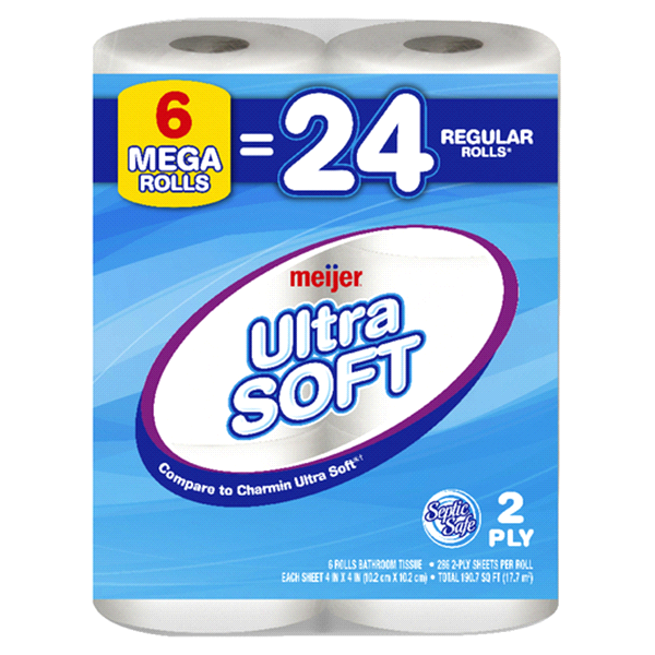 slide 1 of 1, Meijer Ultra Soft Bath Tissue 6 Mega, 6 ct