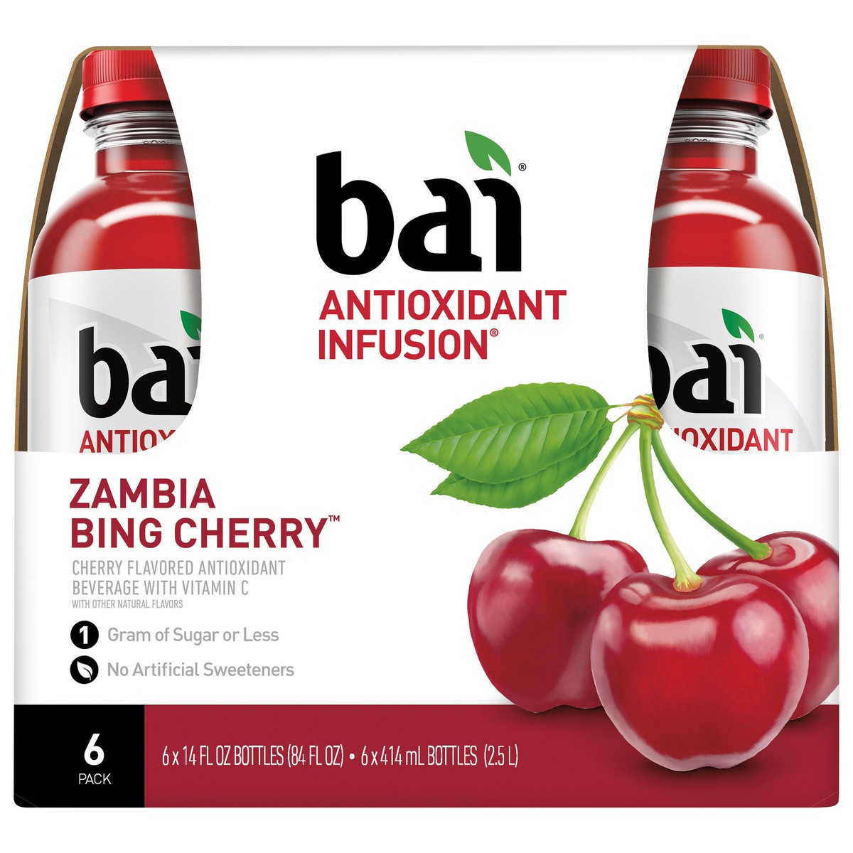 slide 1 of 6, Bai Zambia Bing Cherry Bottles, 14 fl oz, 6 ct