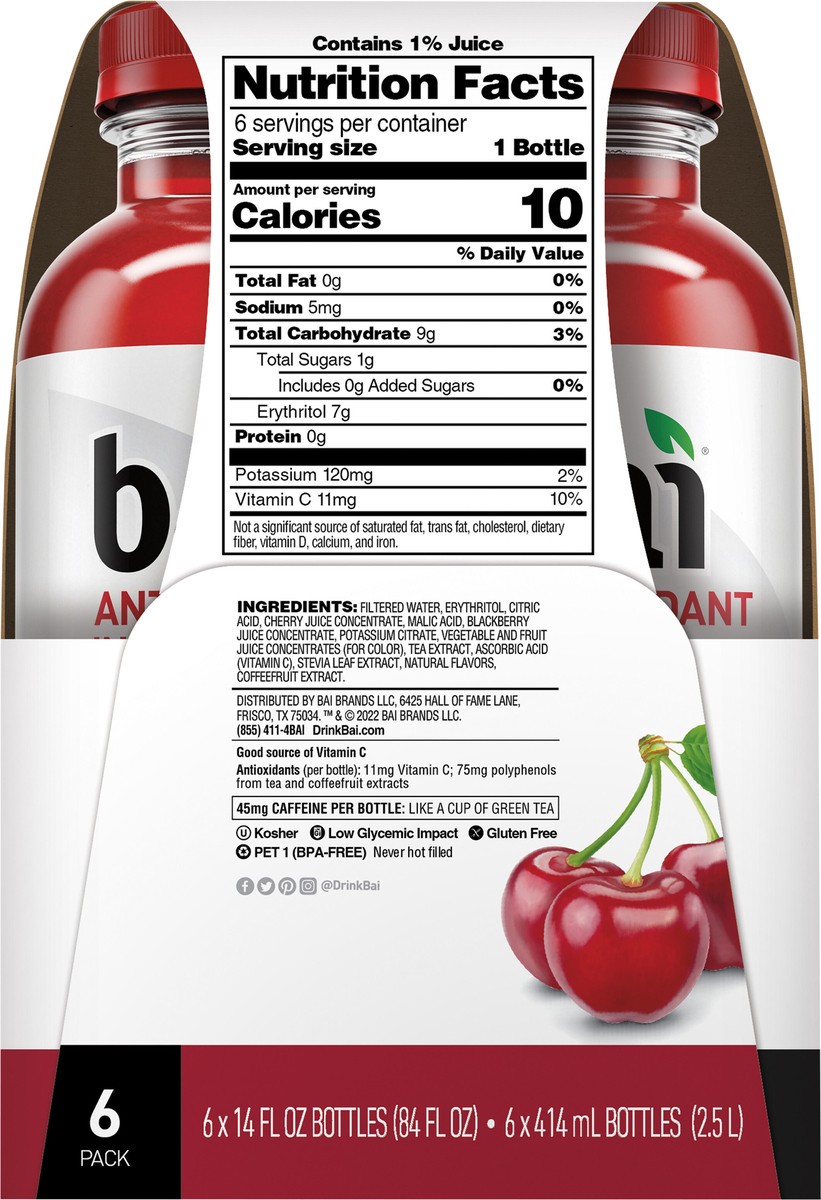 slide 2 of 6, Bai Zambia Bing Cherry Bottles, 14 fl oz, 6 ct