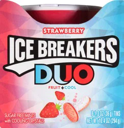 Ice Breakers Duo Fruit Plus Cool Strawberry Flavored Sugar Free Mints Pucks, 8 ea