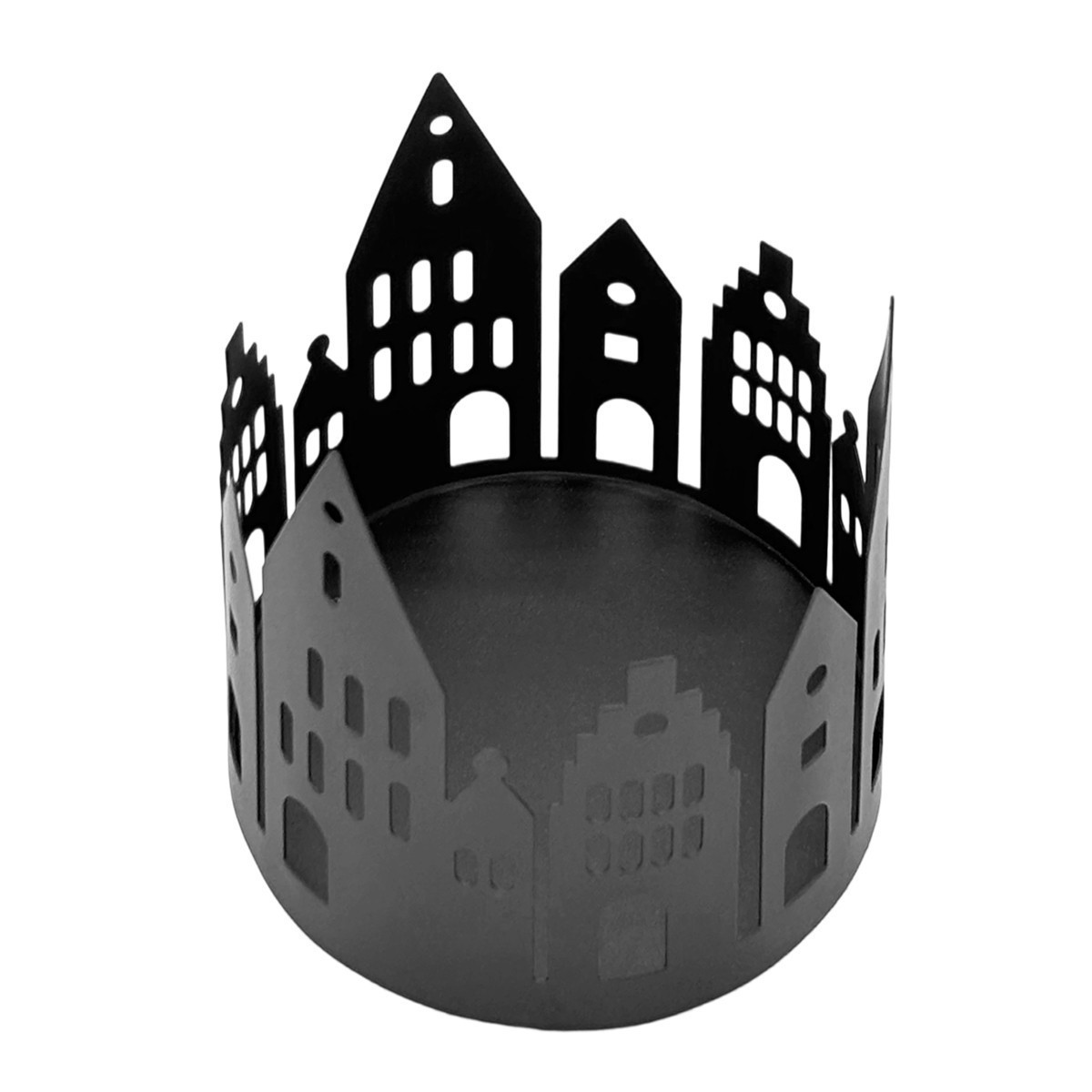 slide 3 of 4, 4.25" Black Metal Houses Candle Holder By Ashland, 4 in x 4 in x 4.25 in
