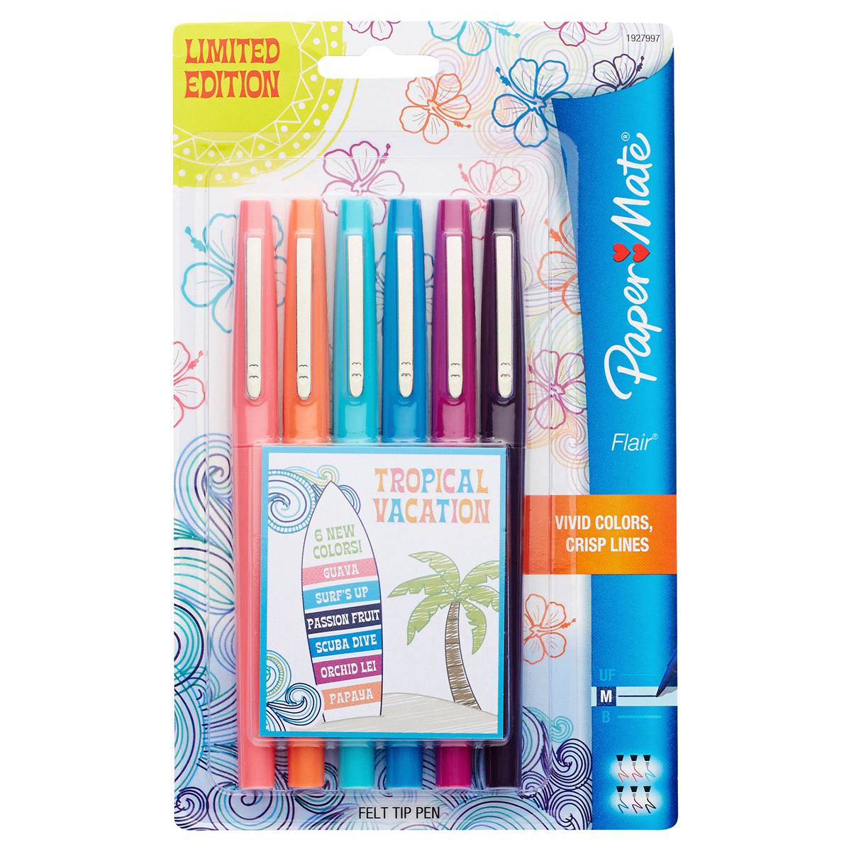 slide 1 of 4, Paper Mate Flair Felt Tip Pens, Medium Point, Limited Edition Tropical Colors, 6 ct
