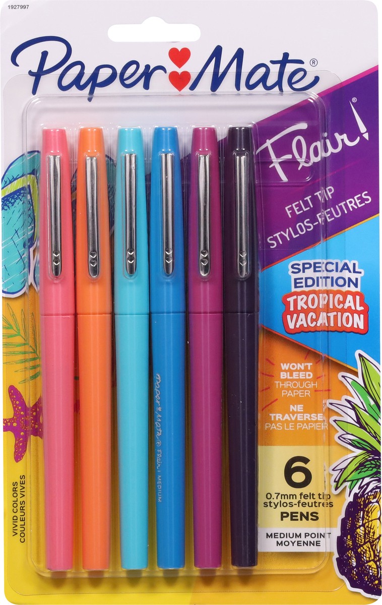 slide 5 of 11, Paper Mate Flair Felt Tip Pens, Medium Point, Limited Edition Tropical Colors, 6 ct