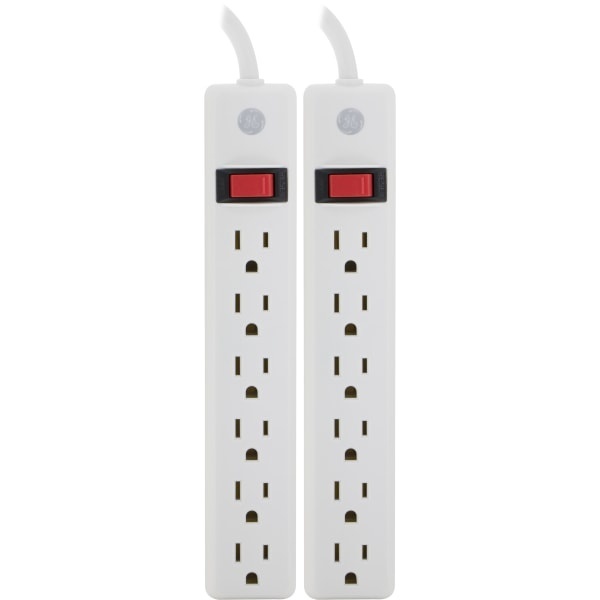 slide 1 of 8, GE 6-Outlet Power Strip, 2' Cord, White, Pack Of 2, 2 ct