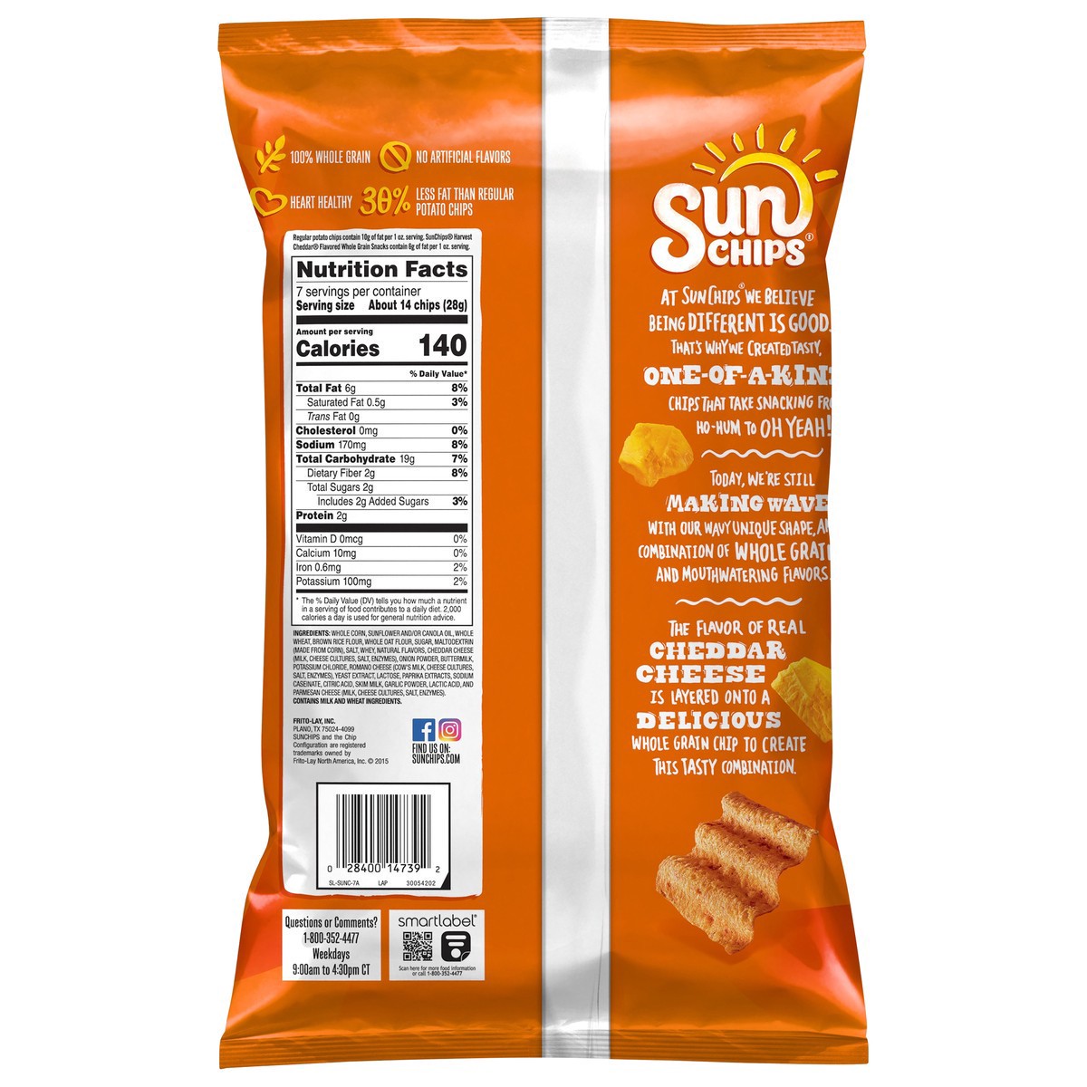 slide 6 of 9, SunChips Harvest Cheddar Flavored Wholegrain Snacks, 7 oz