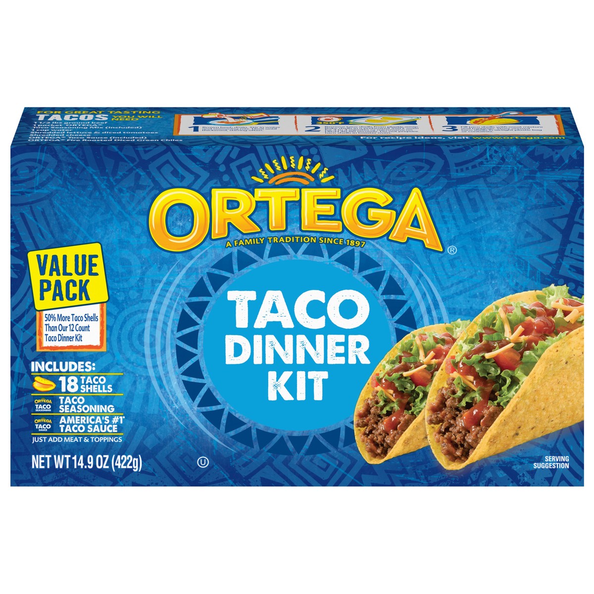 slide 13 of 14, Ortega Taco Dinner Kit Value Pack, 14.9 oz, 1 ct