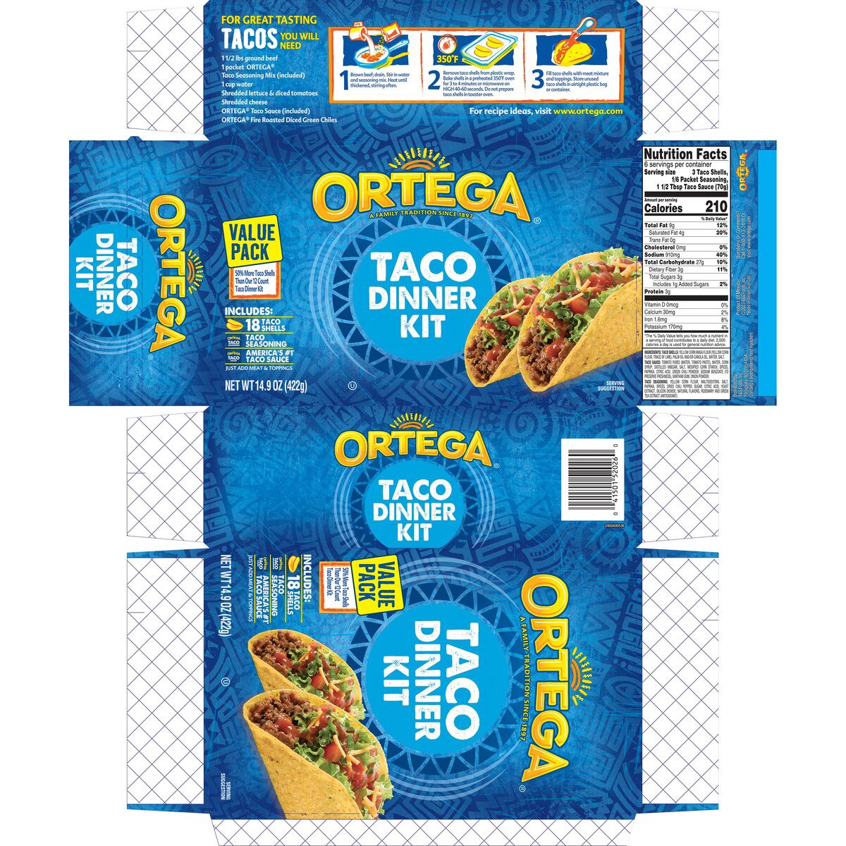 slide 8 of 14, Ortega Taco Dinner Kit Value Pack, 14.9 oz, 1 ct