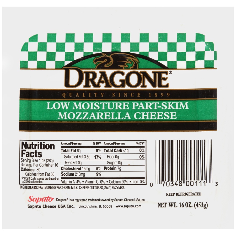 slide 1 of 6, Dragone Cheese Mozzarella Part-Skim, 16 oz