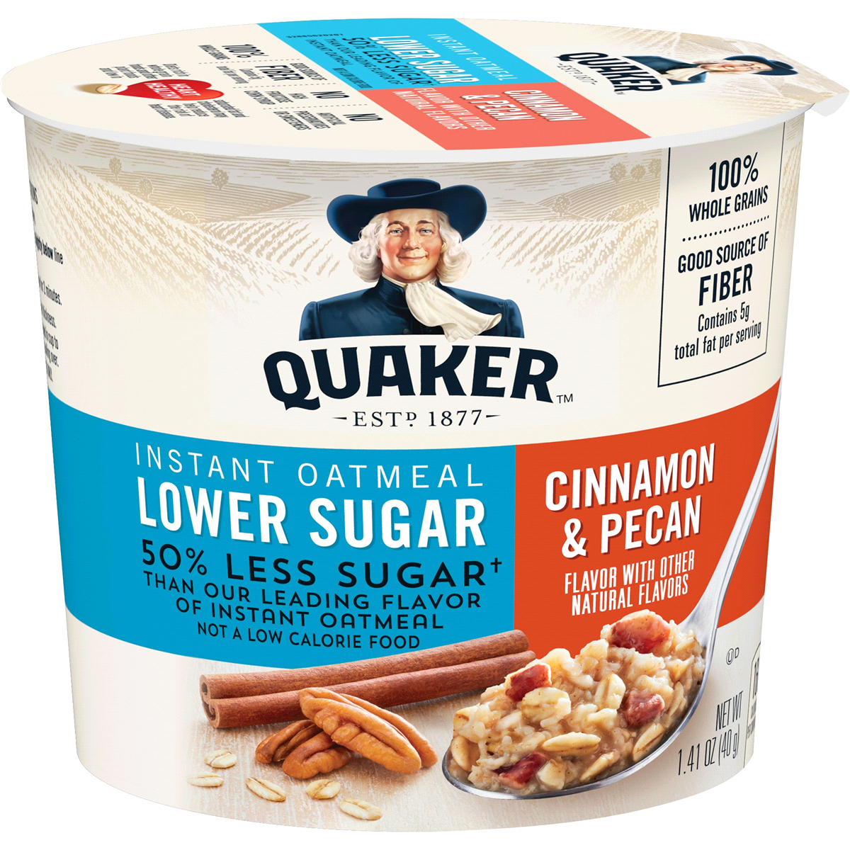 slide 1 of 2, Quaker 50% Less Sugar Cinnamon Pecan Instant Oatmeal, 1.41 oz
