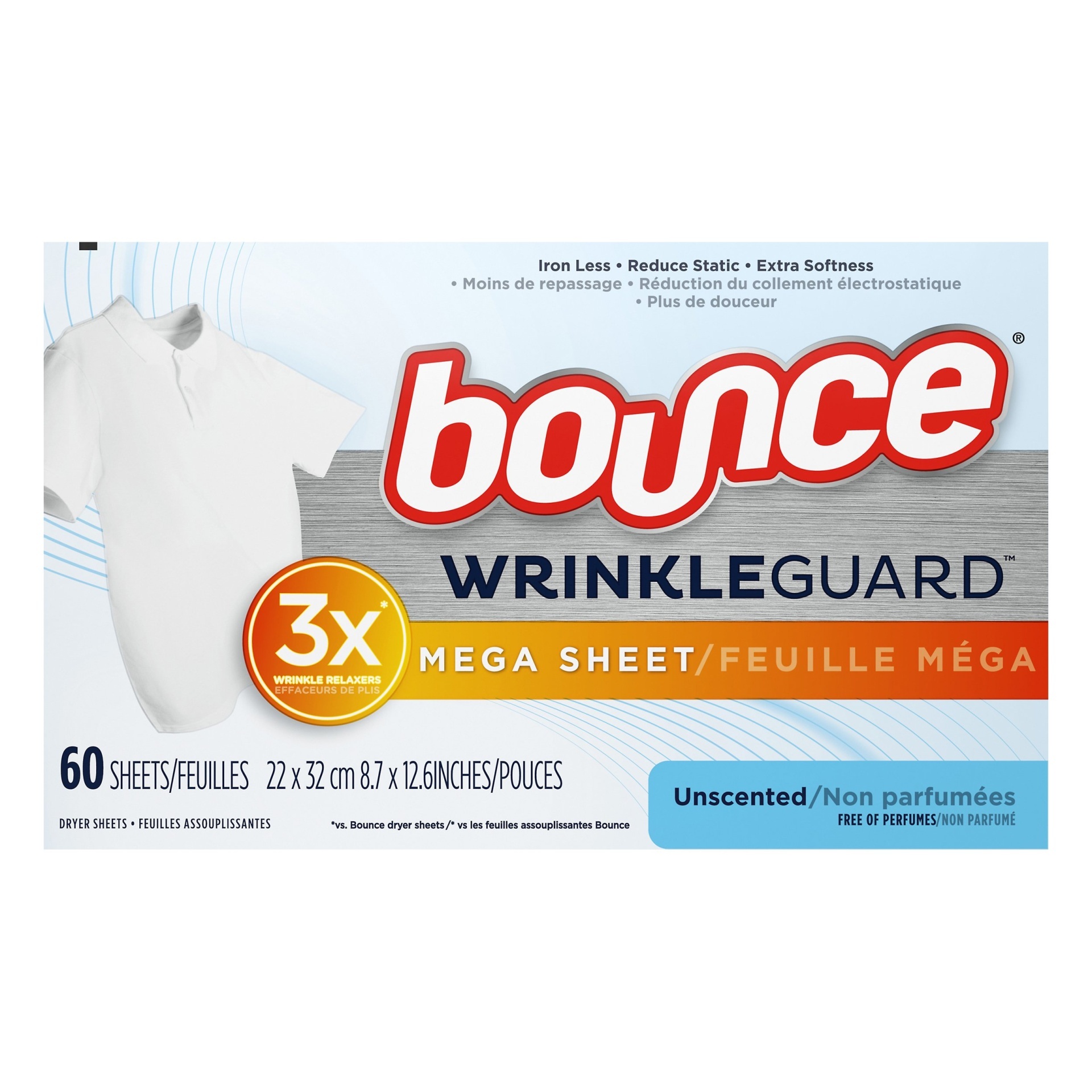 slide 1 of 1, Bounce Mega Fabric Softener Dryer Sheets, Unscented, 60 ct