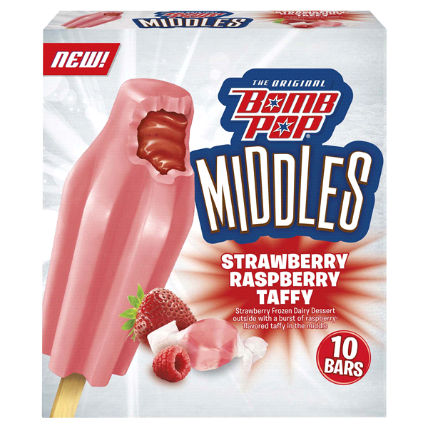 slide 1 of 1, Bomb Pop Middles Strawberry Raspberry Taffy Pops Frozen Dairy Dessert Pops, 17.5 fl oz