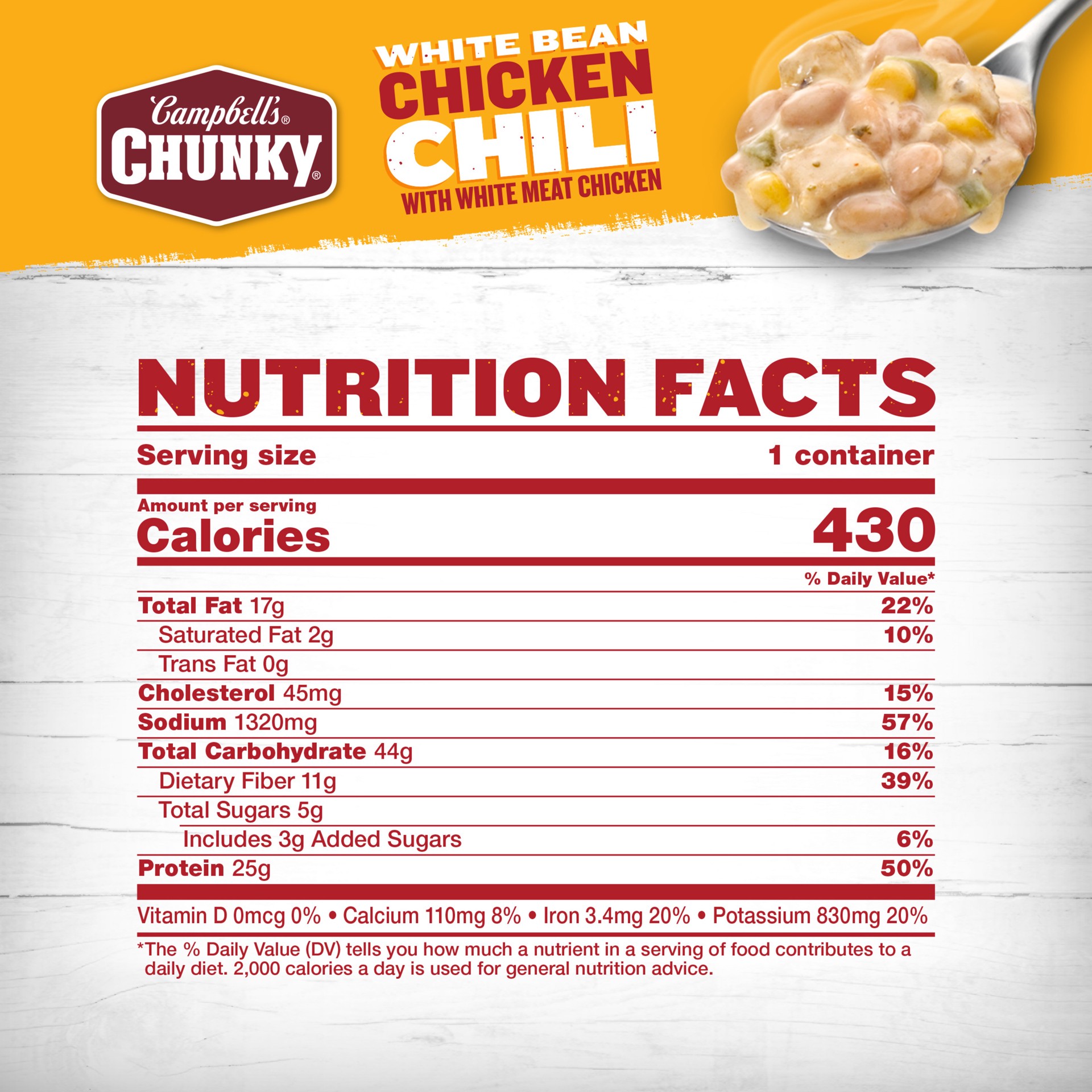 slide 3 of 9, Campbell's Campbell’s Chunky White Bean Chicken Chili, 15.25 oz Bowl, 15.250 oz