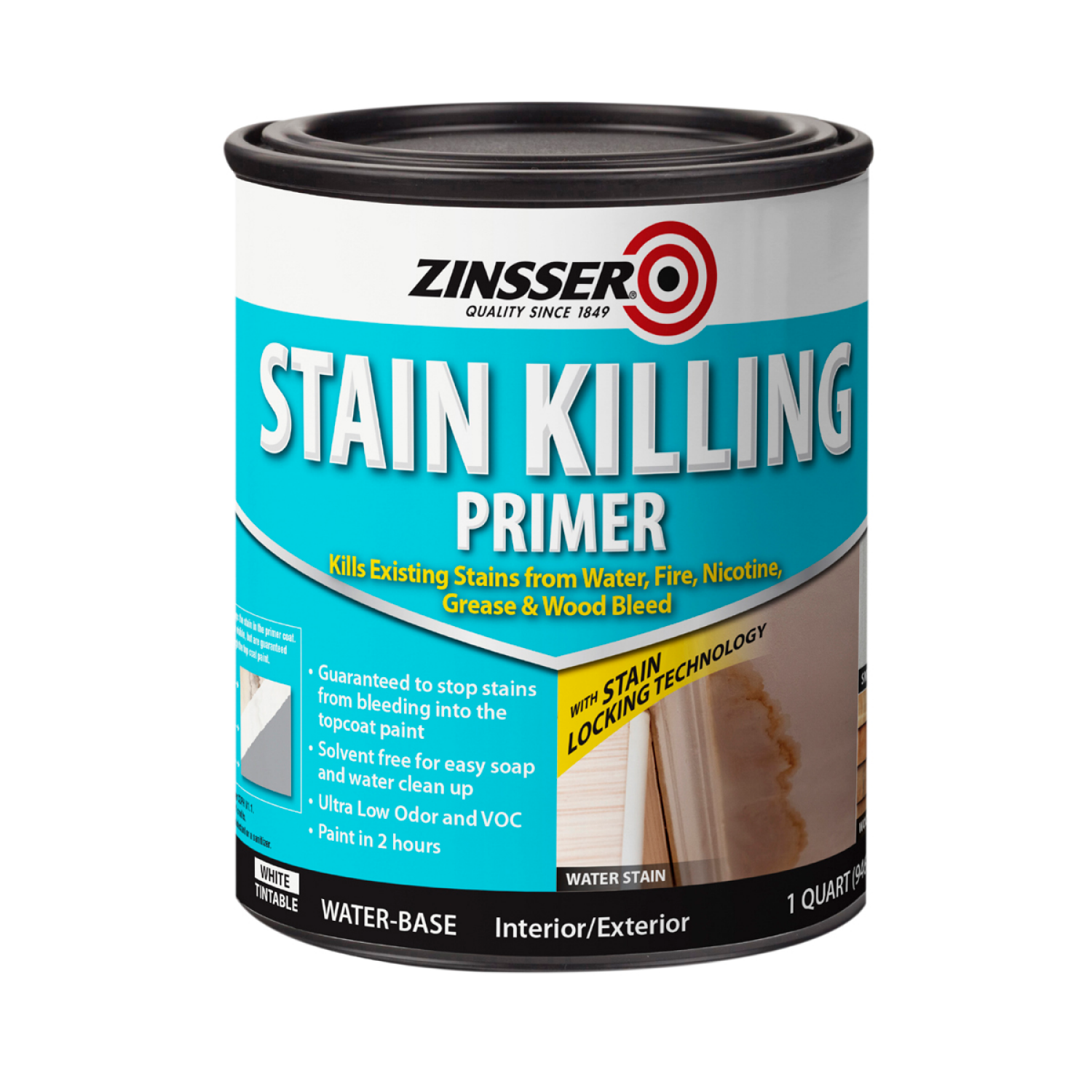 slide 1 of 5, Zinsser Stain Killing Flat Primer- Quart, White, 1 ct